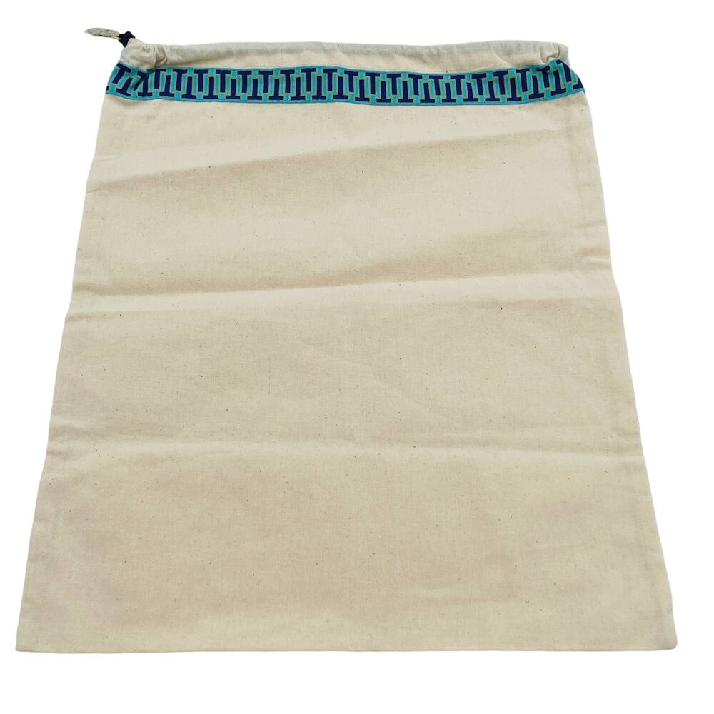 Tory Burch Cream Cloth Dustbag Drawstring Teal Print Trim Gold Logo Pull